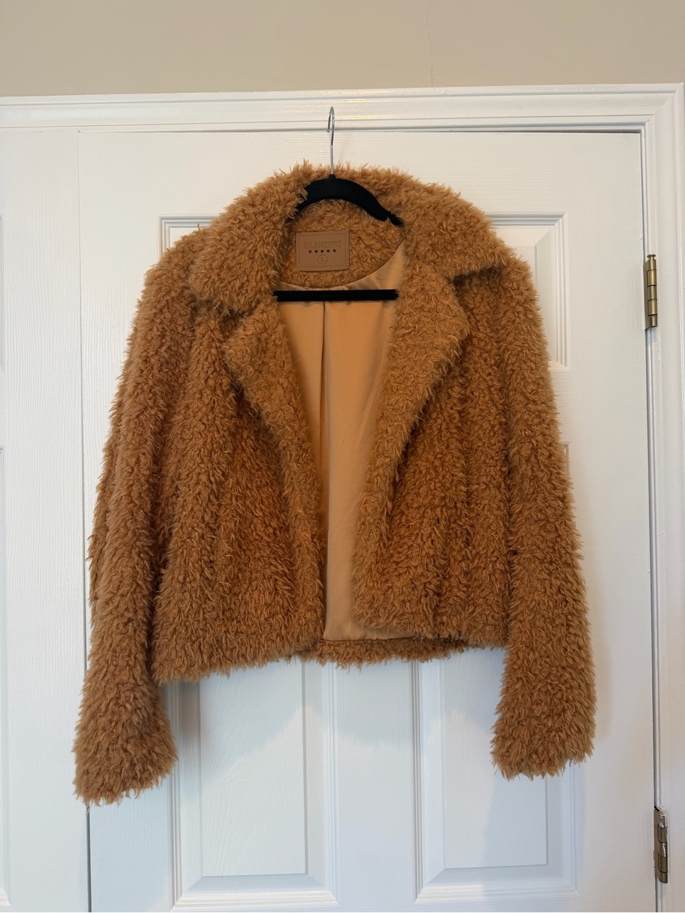 BLANKNYC Camel Brown Faux Fur Teddy Bear Cropped Jacket Coat Size Large